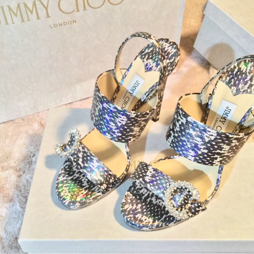 Jimmy Choo Silver and Blue Heels Striking Design